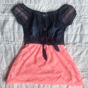 Denim and apricot Zig Zag dress